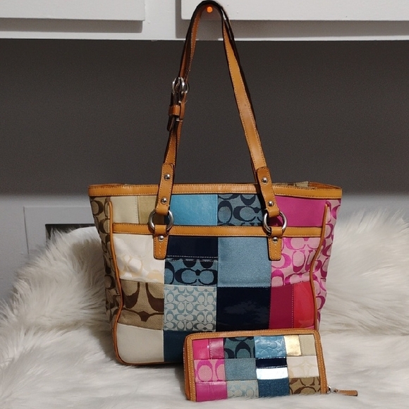Coach Handbags - Authentic Coach Y2K Multicolor Patchwork Tote & Matching Wallet